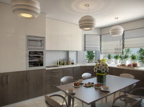 3d illustration of a kitchen in beige tones