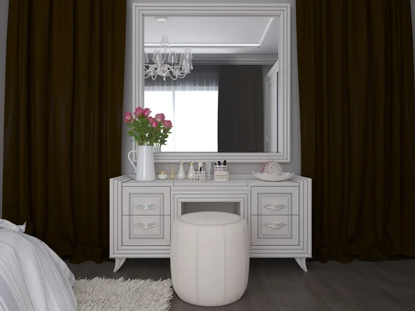 3D render of a white bedroom in classical style