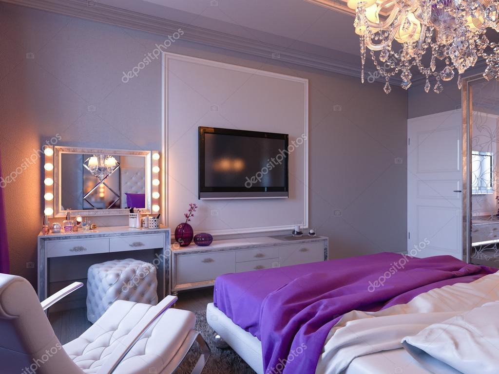 Camera da letto di rendering 3d in toni di grigio e bianchi con ... Comodini e armadio grigio