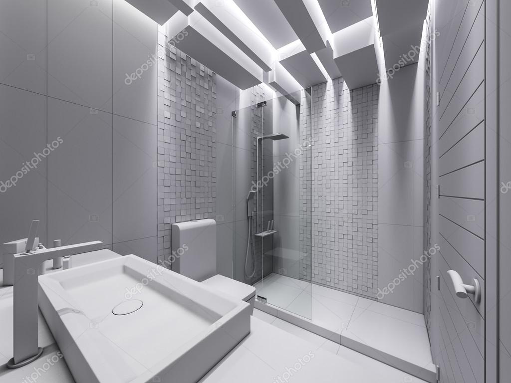 3d visualization of a bathroom in a gray stone and a mosaic ...