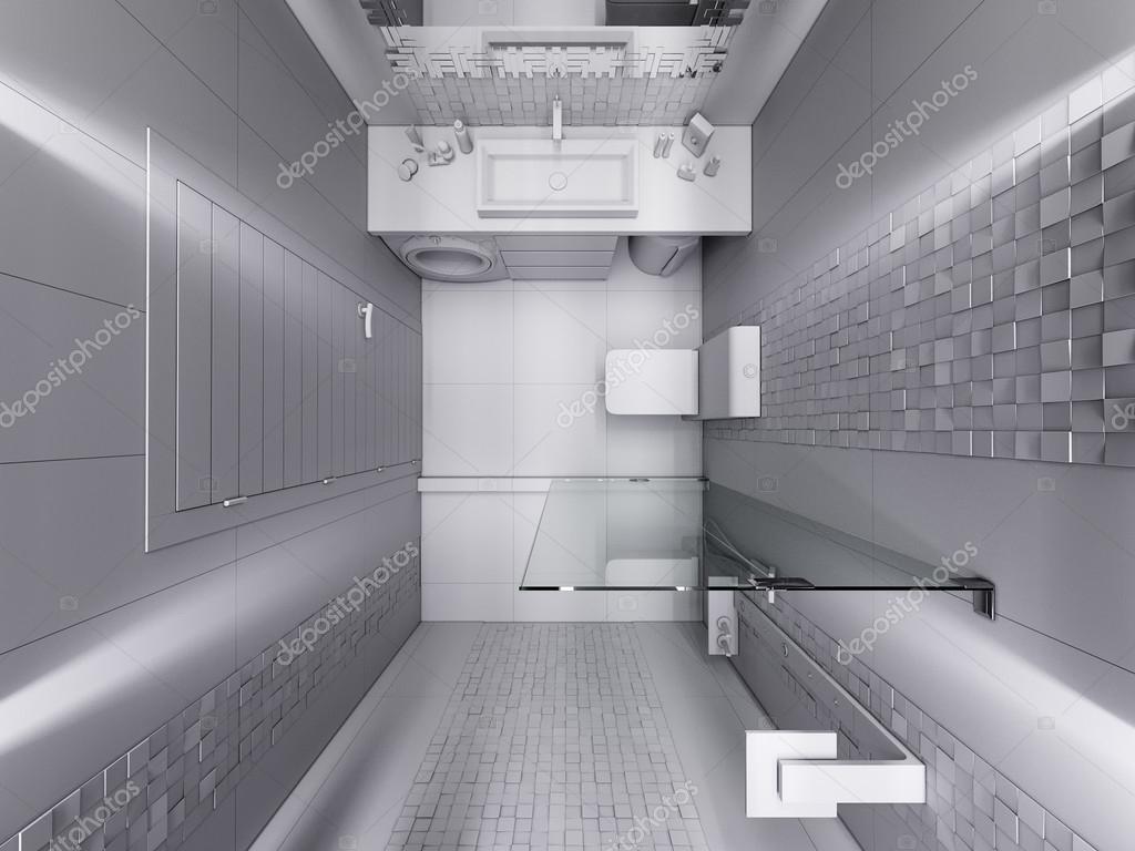 3d visualization of a bathroom in a gray stone and a mosaic ...