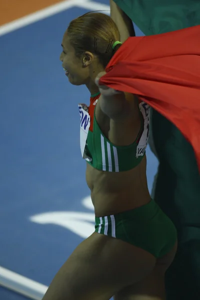 Naide Gomes celebrates the winning a gold medal at the Women\'s long jump