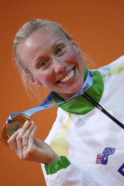 Tamsyn Lewis celebrates the winning a gold medal in  Women\'s 800 metres