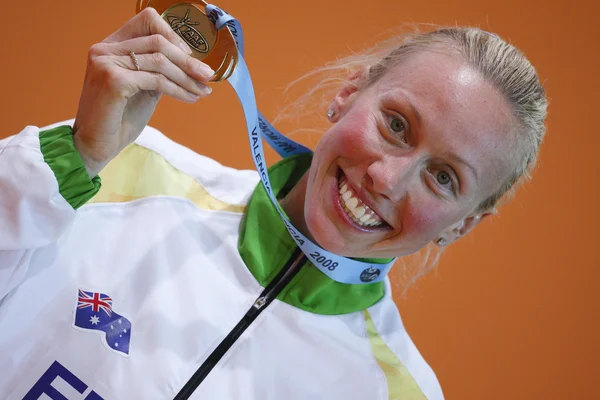 Tamsyn Lewis celebrates the winning a gold medal in  Women's 800 metres