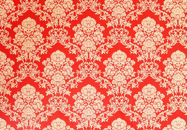 Baroque wallpaper, red with golden rose design