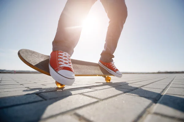 Skater riding a skateboard. view of a person riding on his skate