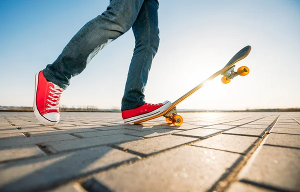 Skater riding a skateboard. view of a person riding on his skate