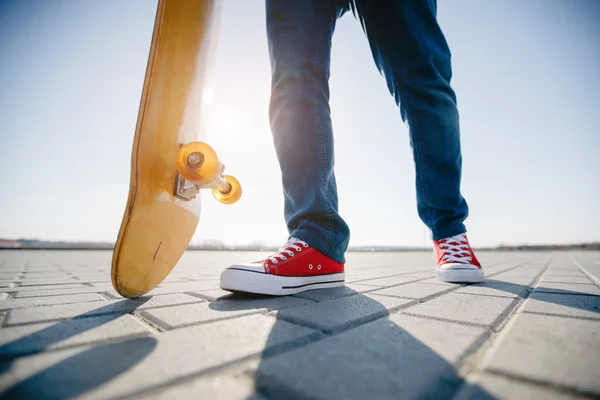 Skater riding a skateboard. view of a person riding on his skate