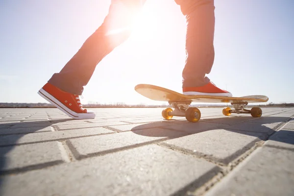 Skater riding a skateboard. view of a person riding on his skate