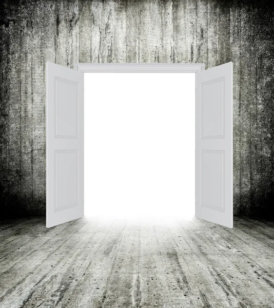 Conceptual image of white opened door