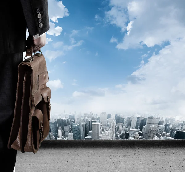 Businessman hand with suitcase