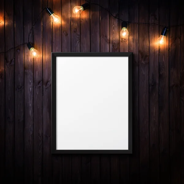 Poster on wooden Background  with Light bulbs
