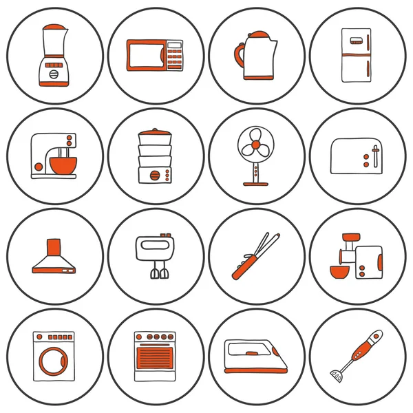 Set of hand drawn icons on home appliance theme