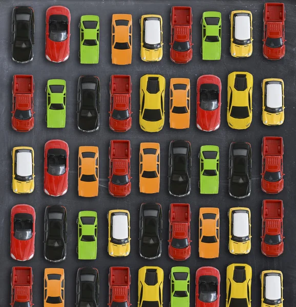 Top view on colorful toy cars