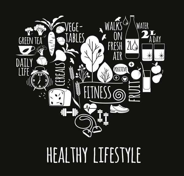 Healthy lifestyle Icons set in the shape of heart