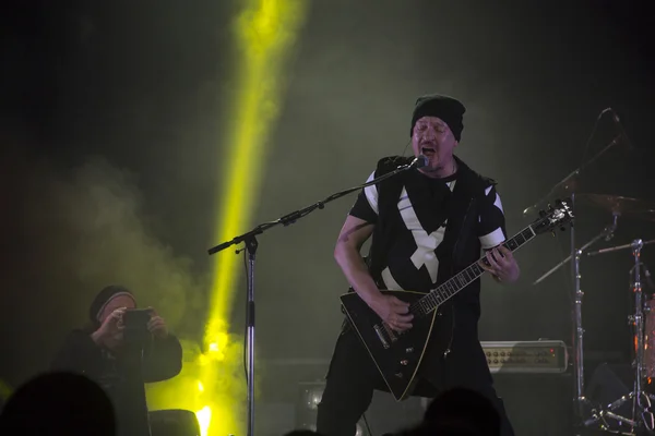 An excited crowd at a rock concert band Gorky Park wildly applauded their idol at a concert in Russia