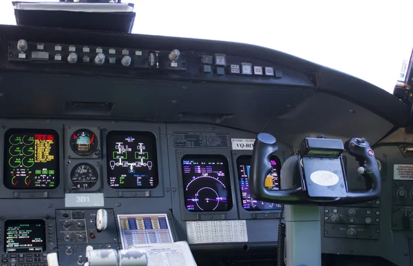 Cockpit passenger plane. The steering wheel control of the aircraft. Aero.