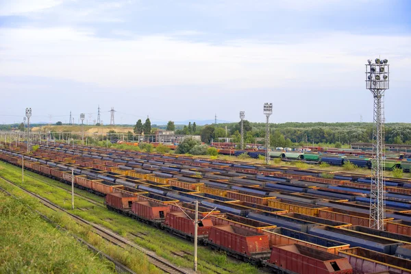 Freight trains on city cargo terminal