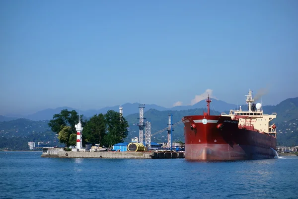 Oil tanker in Batumi oil terminal on a sunny summer day