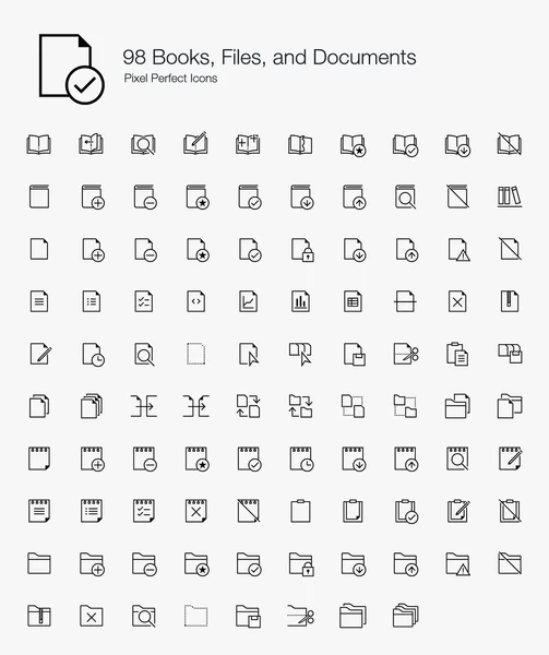 98 Books, Files, and Documents Pixel Perfect Icons (line style)