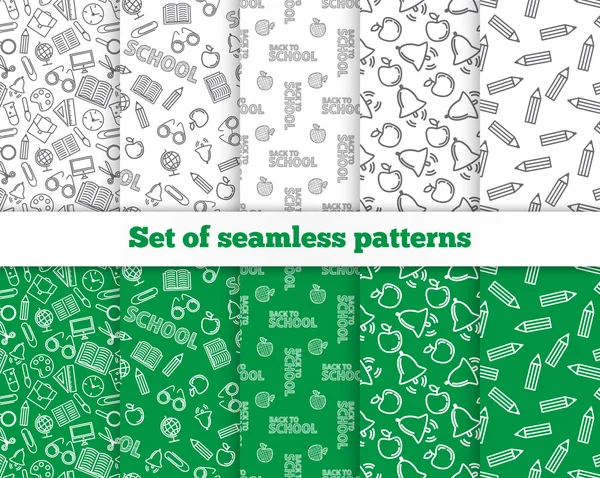Set of seamless patterns. Back to school. Vector