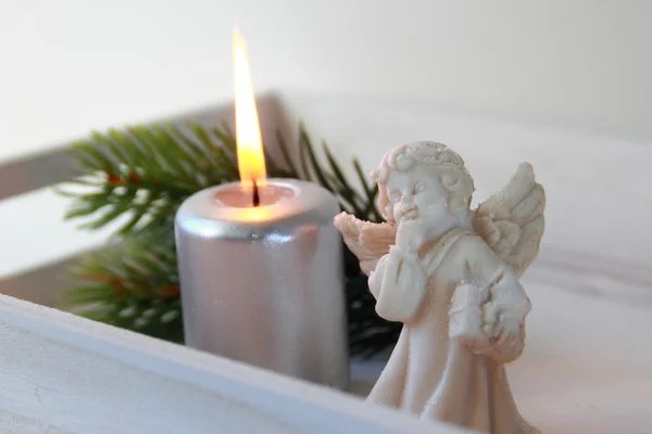 Silver candle with angel