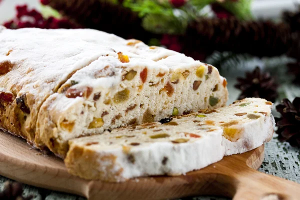 Cheese Stollen with dried fruit and pistachios