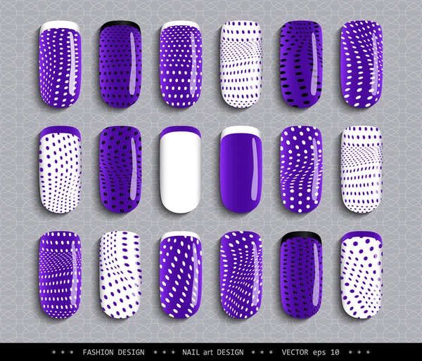 Nail-design-violet-black-white-dots-pattern