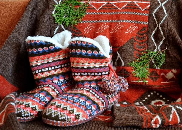 Bright sweater and slippers