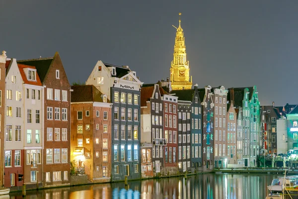 Amsterdam. Night view of the houses along the canal.