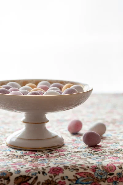 Chocolate mini eggs in a bowl