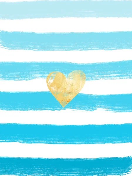 Valentine image - blue stripes, gold heart