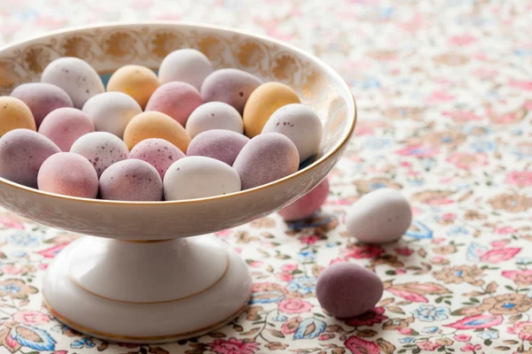 Chocolate mini eggs in a bowl