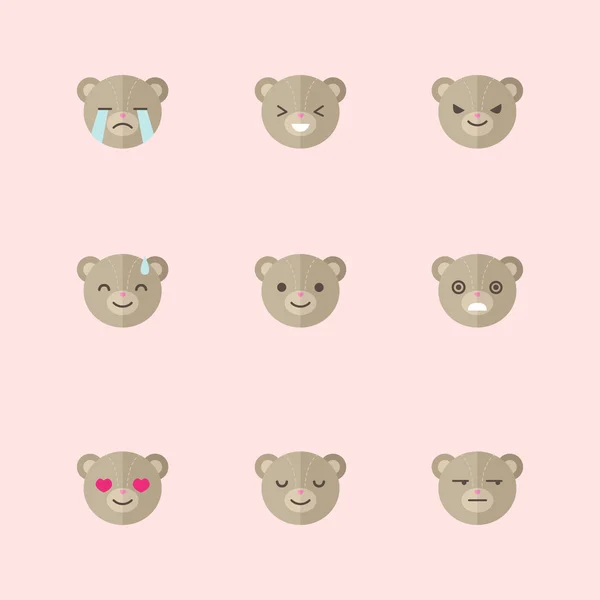 Vector minimalistic flat bear emotions icon set