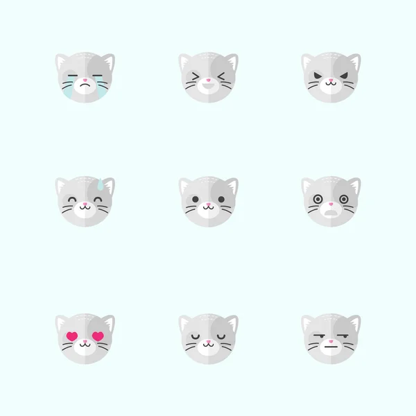 Vector minimalistic flat cat emotions icon set