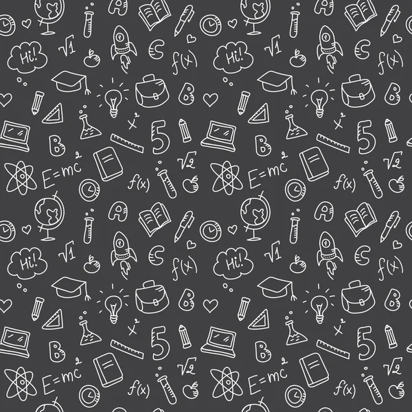 Vector hand drawn study accessories seamless pattern. Cute back to school black and white background