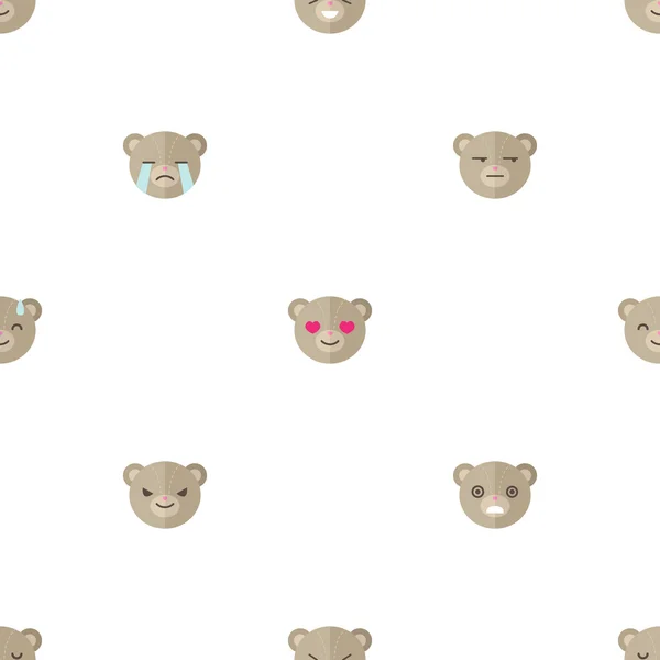 Vector flat cartoon bear heads with different emotions seamless pattern. Animal emoticons background.