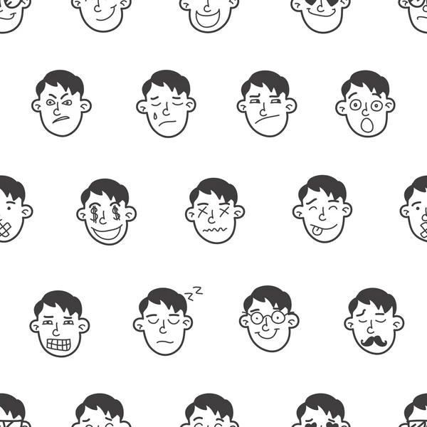 Vector cute doodle boy heads seamless pattern. Emoticons background.
