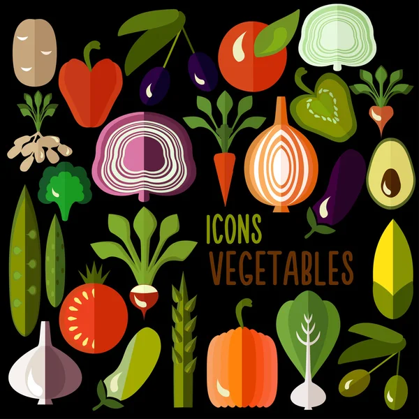 Vegetables icons: vector set of flat colorful food signs