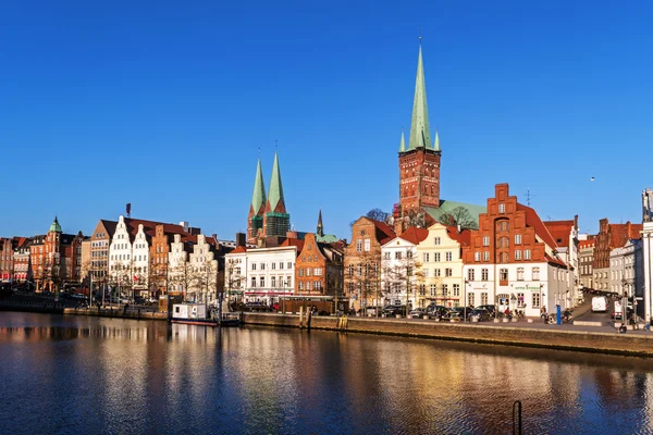 Historic old town luebeck at the river trave, tourism attraction