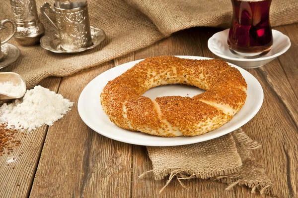 Close up of traditional turkish pastry bagel simit