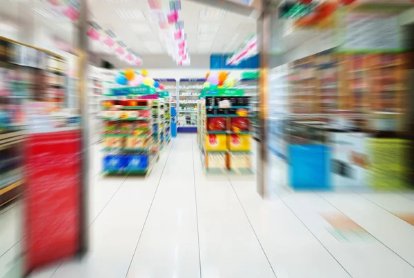 Interior of supermarket shelves