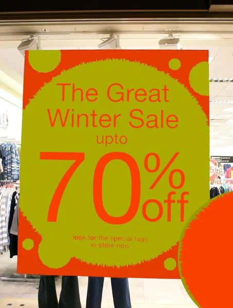 Sale sign. The great Winter sale up to seventy percent off. store window sale sign
