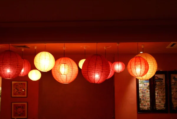 Chinese lamp shades at night
