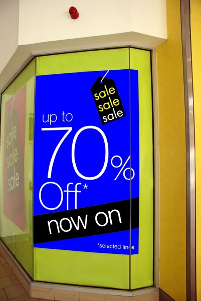 Sale sign. up to seventy percent off now on selected lines.