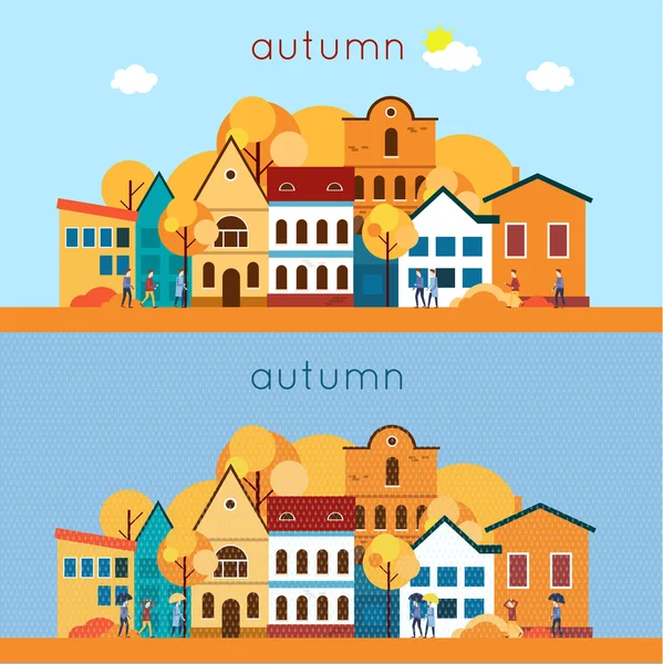 Two banners with autumn urban landscape