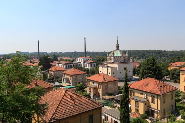 Panorama of historic industrial town Crespi d'Adda near Bergamo, Lombardy, Italy