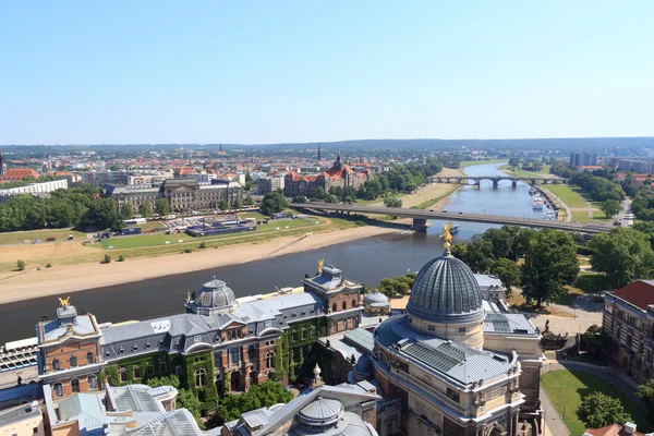 View of Dresden cityscape with river Elbe, Bruhl\'s Terrace, art academy and Saxony state ministry of finances