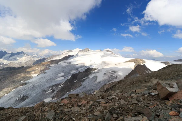 Mountain glacier panorama with summit Grossvenediger south face in the Hohe Tauern Alps, Austria