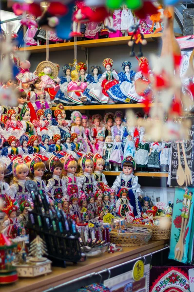 Hungarian traditional dolls on display at the Great market hall, Budapest